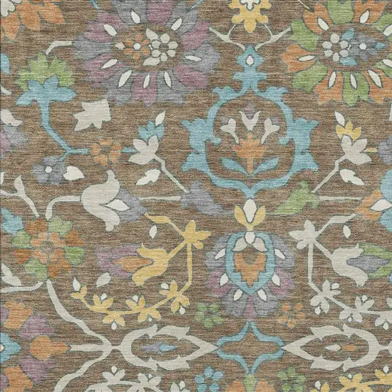 Brown And Copper Floral Washable Indoor Outdoor Area Rug Photo 2