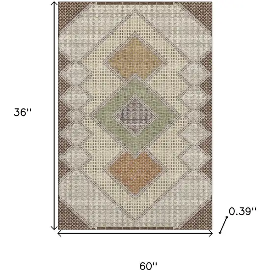 Brown And Copper Geometric Washable Area Rug With UV Protection Photo 9
