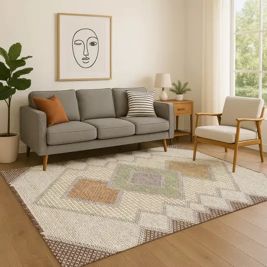 Brown And Copper Geometric Washable Area Rug With UV Protection Photo 5