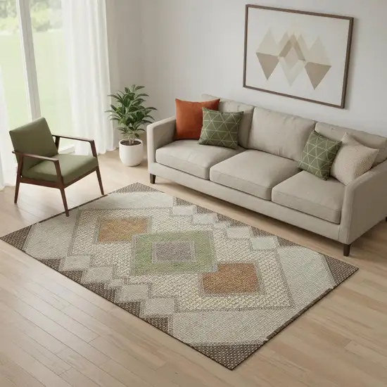 Brown And Copper Geometric Washable Area Rug With UV Protection Photo 2