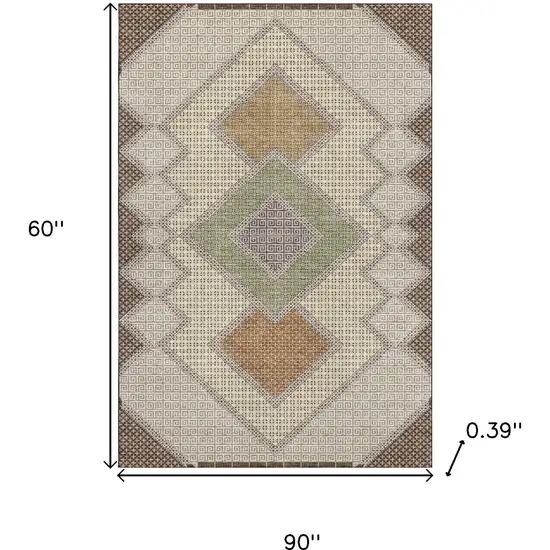 Brown And Copper Geometric Washable Area Rug With UV Protection Photo 9