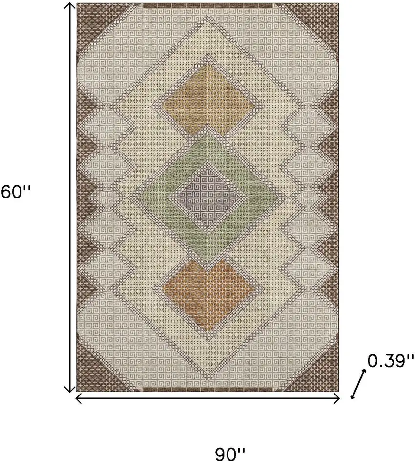 Brown And Copper Geometric Washable Area Rug With UV Protection Photo 9