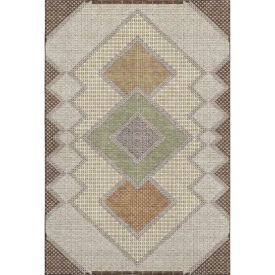Brown And Copper Geometric Washable Area Rug With UV Protection Photo 1
