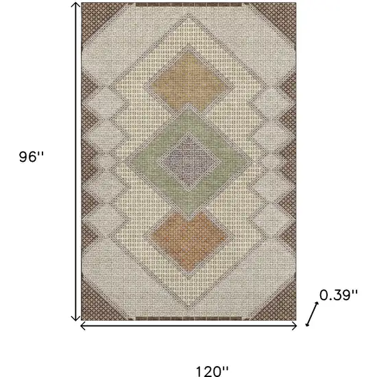 Brown And Copper Geometric Washable Area Rug With UV Protection Photo 9