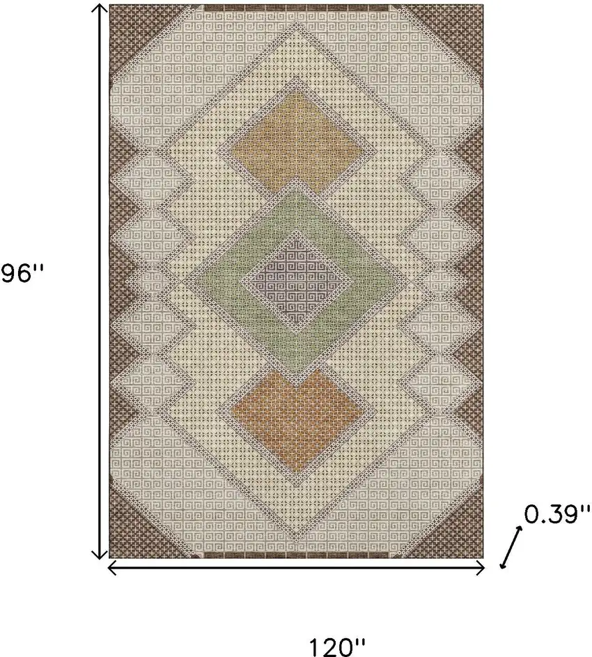 Brown And Copper Geometric Washable Area Rug With UV Protection Photo 9