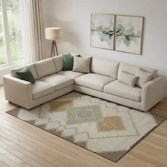 Brown And Copper Geometric Washable Area Rug With UV Protection Photo 2