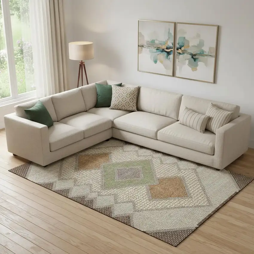 Brown And Copper Geometric Washable Area Rug With UV Protection Photo 2