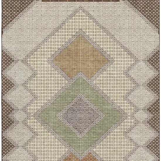 Brown And Copper Geometric Washable Area Rug With UV Protection Photo 4