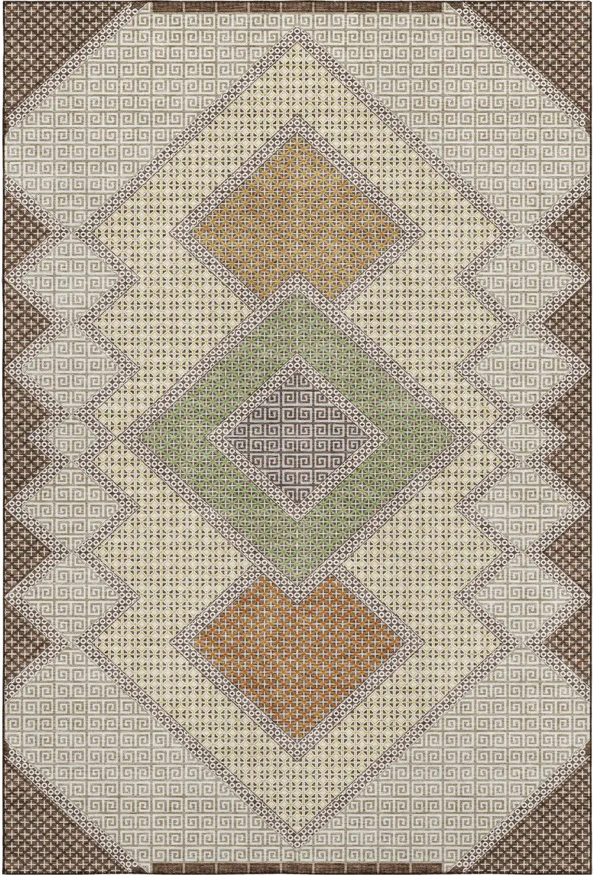 Brown And Copper Geometric Washable Area Rug With UV Protection Photo 1