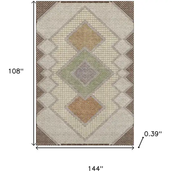 Brown And Copper Geometric Washable Area Rug With UV Protection Photo 8