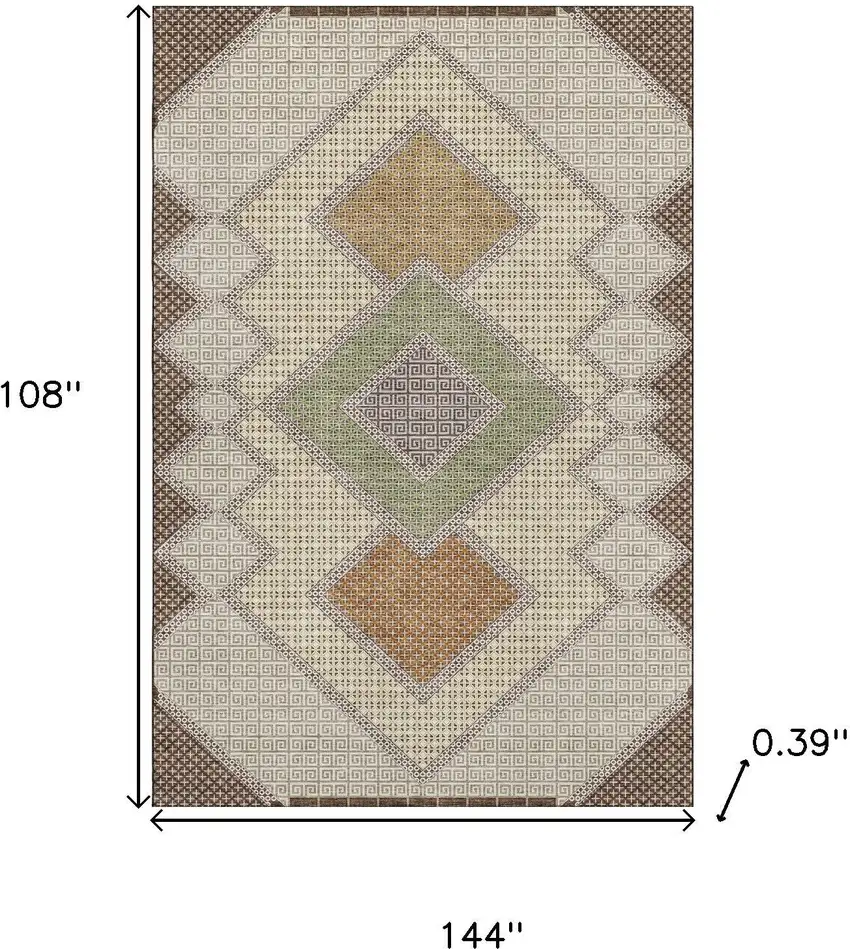 Brown And Copper Geometric Washable Area Rug With UV Protection Photo 8