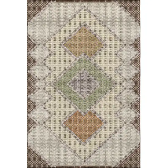 Brown And Copper Geometric Washable Area Rug With UV Protection Photo 3