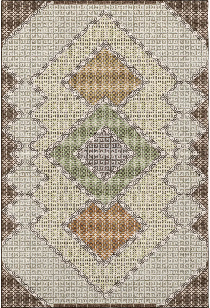 Brown And Copper Geometric Washable Area Rug With UV Protection Photo 3
