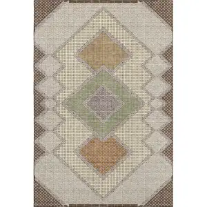 Photo of Brown And Copper Geometric Washable Area Rug With UV Protection