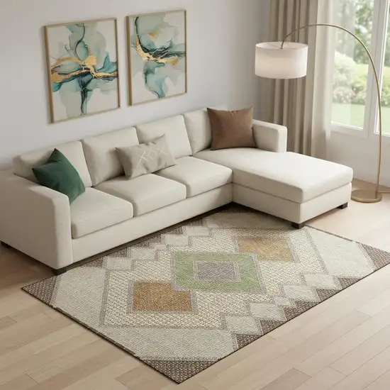 Brown And Copper Geometric Washable Area Rug With UV Protection Photo 2