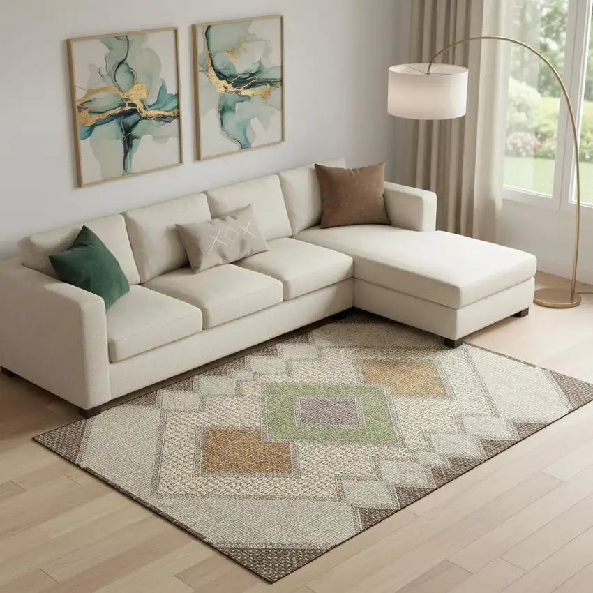 Brown And Copper Geometric Washable Area Rug With UV Protection Photo 2