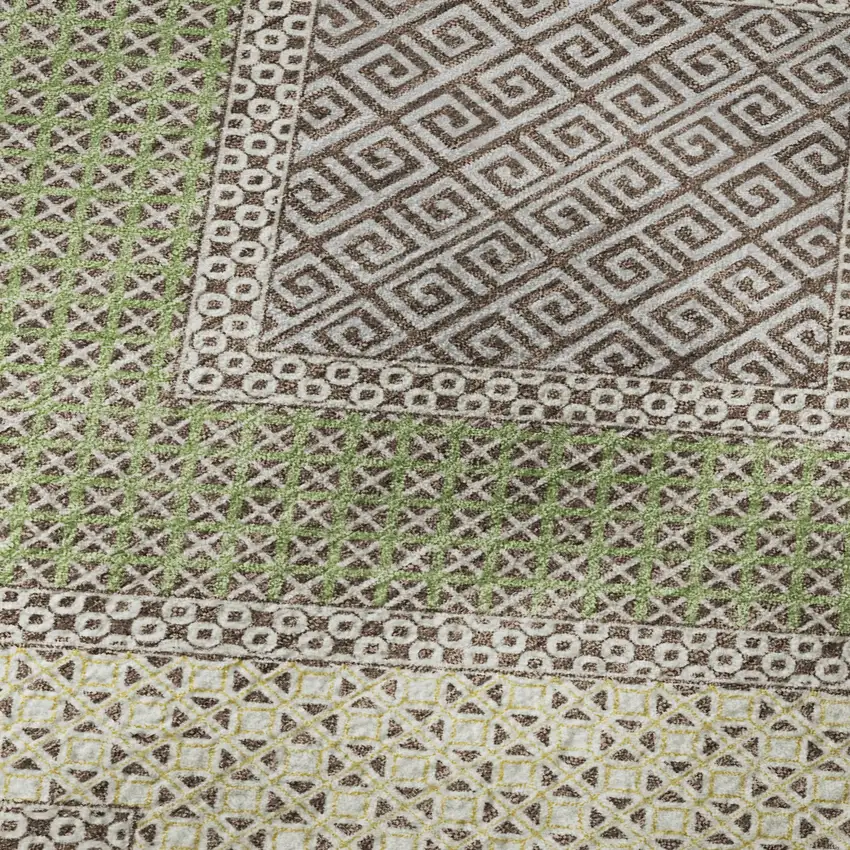 Brown And Copper Geometric Washable Area Rug With UV Protection Photo 7