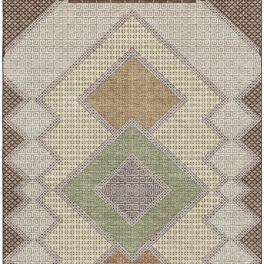 Brown And Copper Geometric Washable Area Rug With UV Protection Photo 4