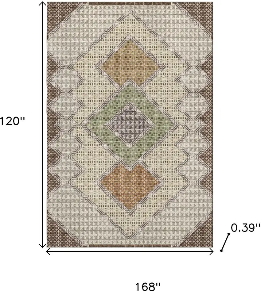 Brown And Copper Geometric Washable Area Rug With UV Protection Photo 9