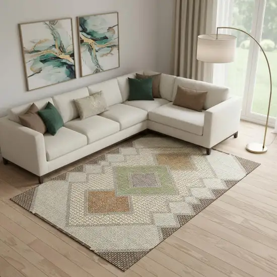 Brown And Copper Geometric Washable Area Rug With UV Protection Photo 2