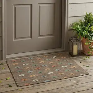 Photo of Brown And Copper Geometric Washable Indoor Outdoor Area Rug