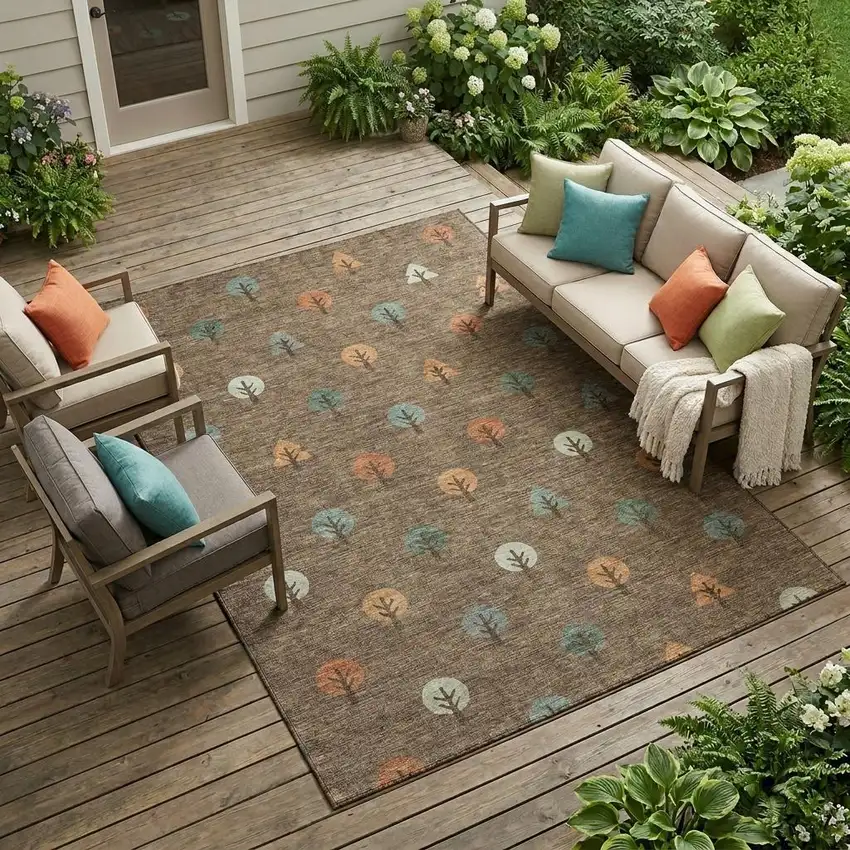 Brown And Copper Geometric Washable Indoor Outdoor Area Rug Photo 1