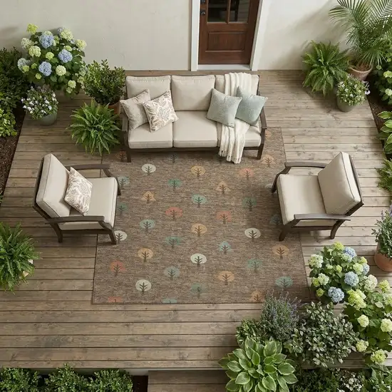 Brown And Copper Geometric Washable Indoor Outdoor Area Rug Photo 1