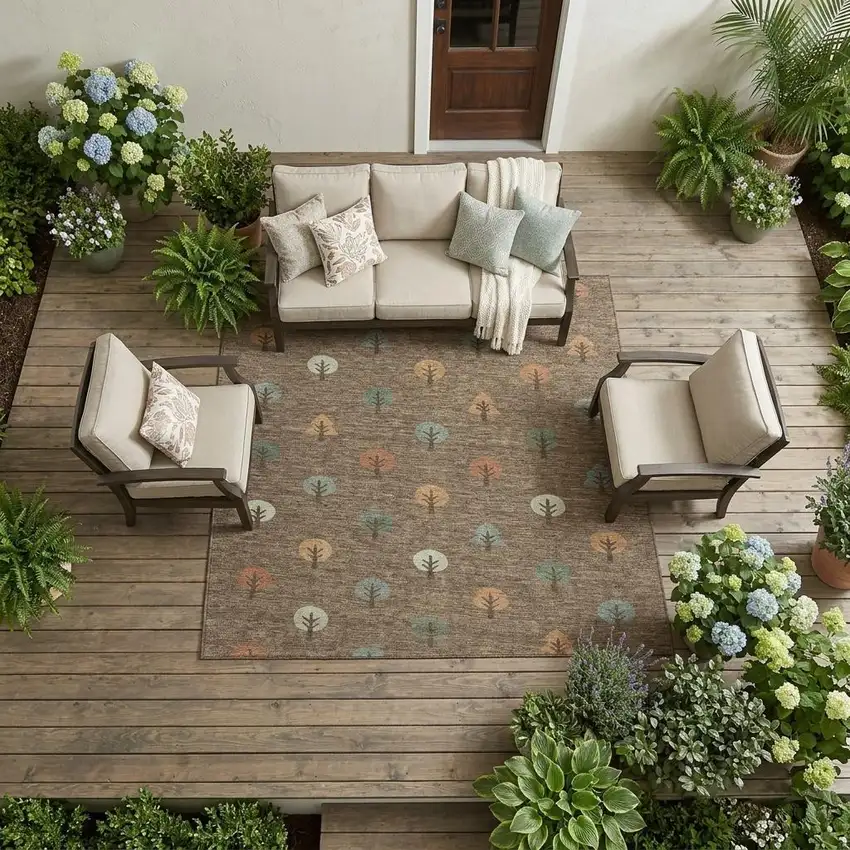 Brown And Copper Geometric Washable Indoor Outdoor Area Rug Photo 1