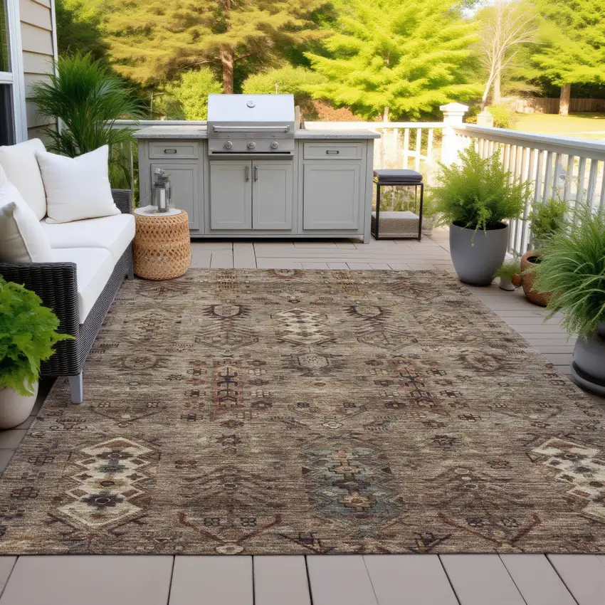 Brown And Copper Tribal Washable Indoor Outdoor Area Rug Photo 5