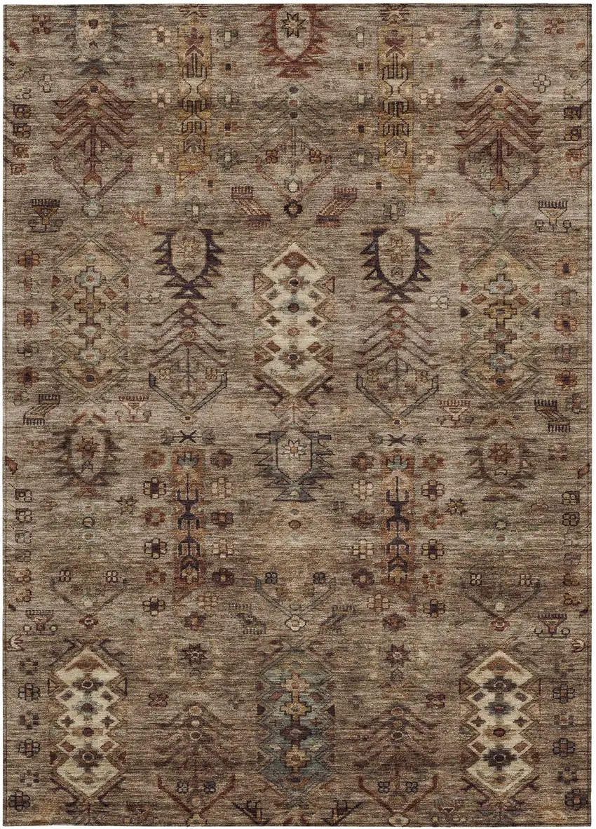 Brown And Copper Tribal Washable Indoor Outdoor Area Rug Photo 1