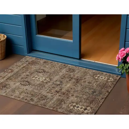 Brown And Copper Tribal Washable Indoor Outdoor Area Rug Photo 2