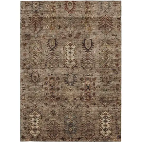 Brown And Copper Tribal Washable Indoor Outdoor Area Rug Photo 1