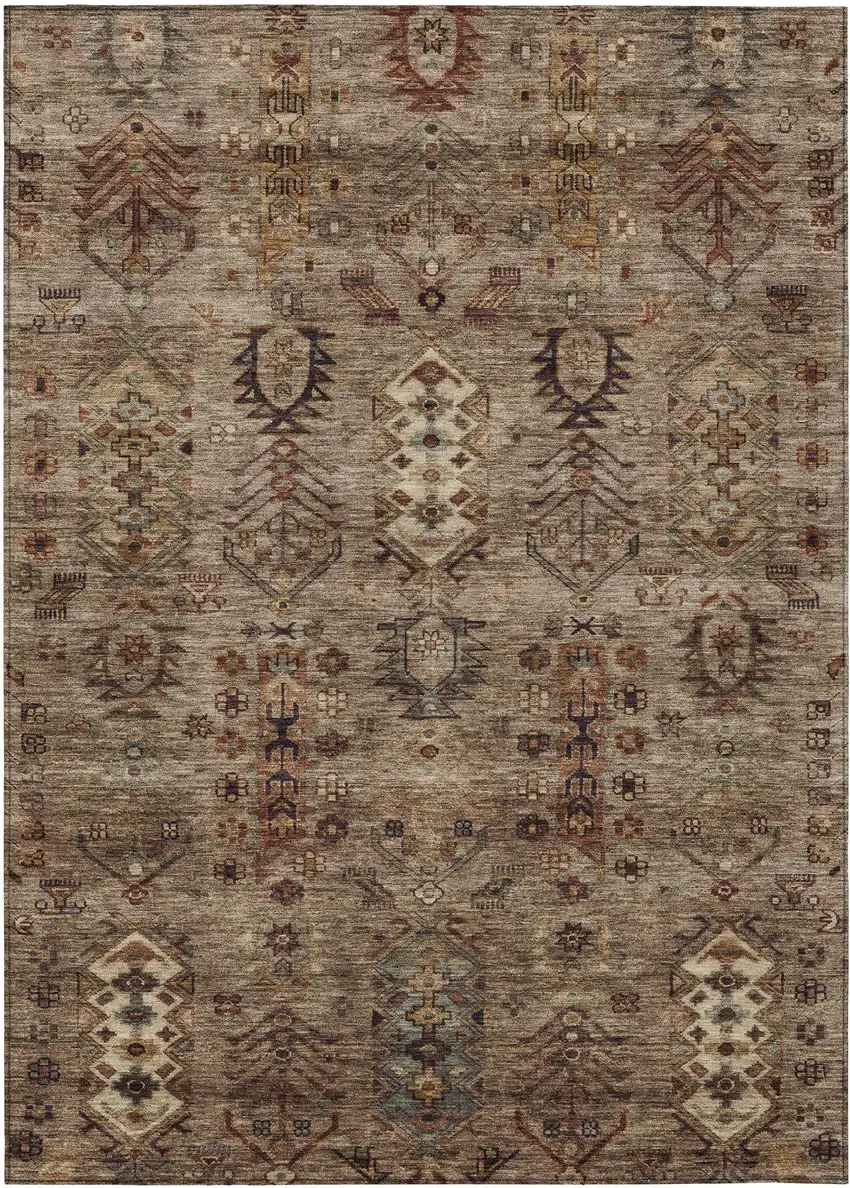 Brown And Copper Tribal Washable Indoor Outdoor Area Rug Photo 8