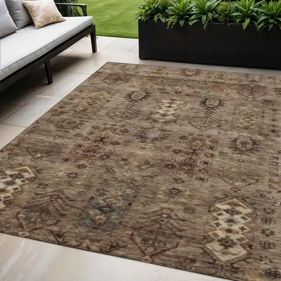 Brown And Copper Tribal Washable Indoor Outdoor Area Rug Photo 2