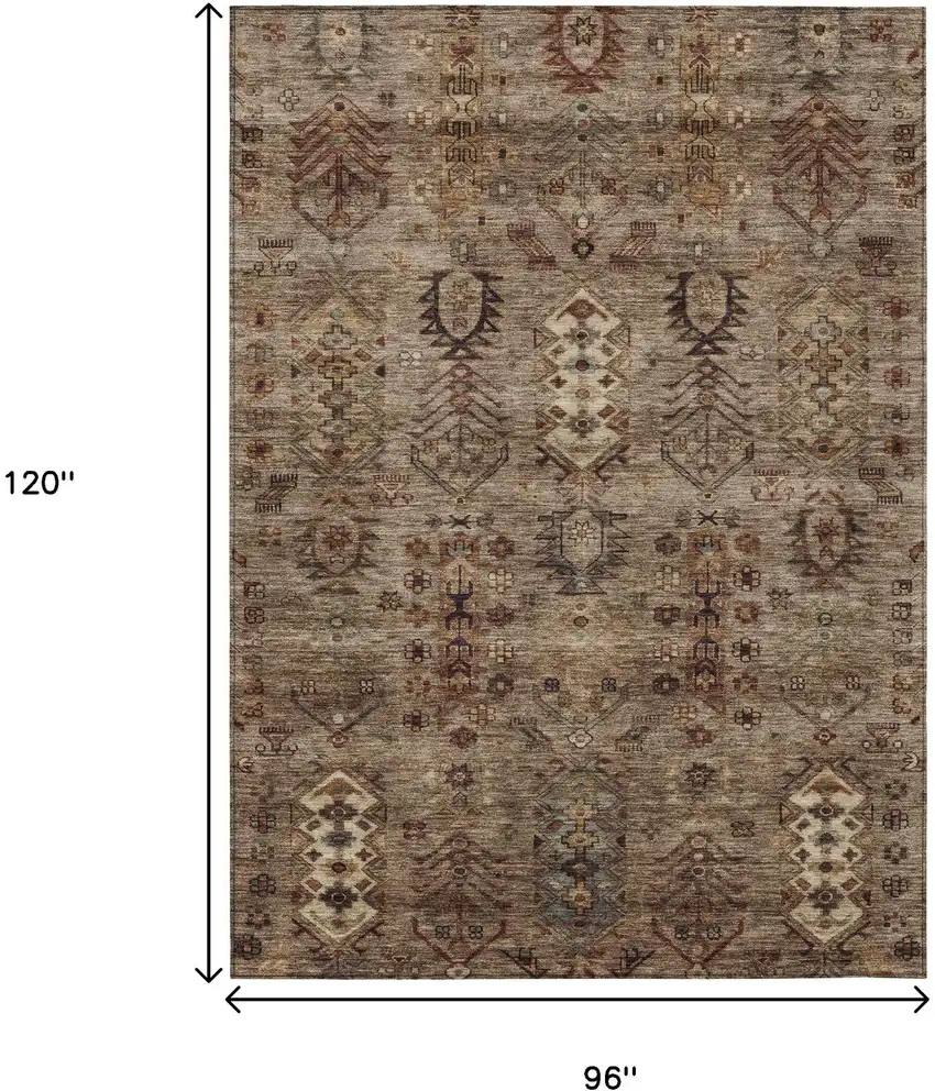 Brown And Copper Tribal Washable Indoor Outdoor Area Rug Photo 9