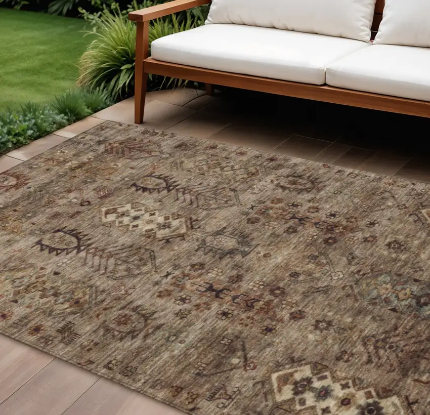 Brown And Copper Tribal Washable Indoor Outdoor Area Rug Photo 2