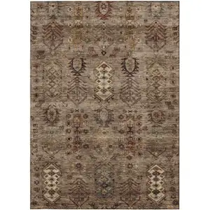 Photo of Brown And Copper Tribal Washable Indoor Outdoor Area Rug