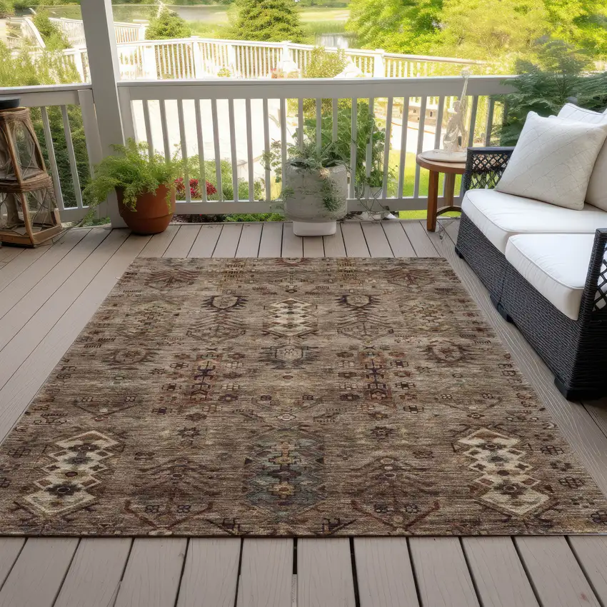 Brown And Copper Tribal Washable Indoor Outdoor Area Rug Photo 8