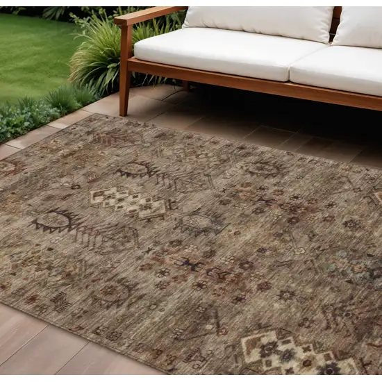 Brown And Copper Tribal Washable Indoor Outdoor Area Rug Photo 2