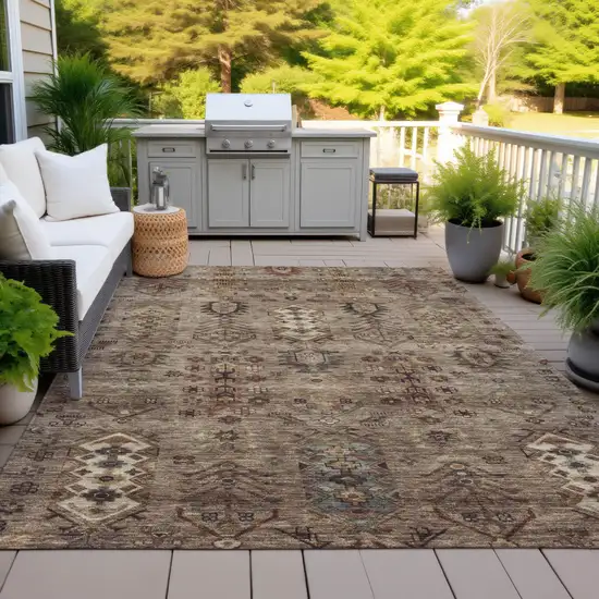 Brown And Copper Tribal Washable Indoor Outdoor Area Rug Photo 5
