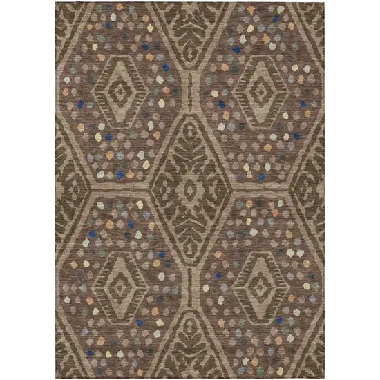 Brown And Copper Tribal Washable Indoor Outdoor Area Rug Photo 1