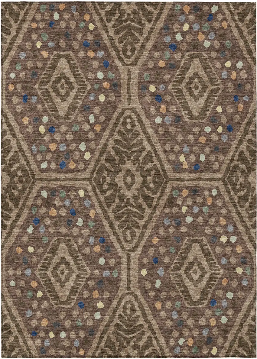Brown And Copper Tribal Washable Indoor Outdoor Area Rug Photo 1