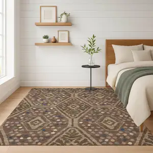 Photo of Brown And Copper Tribal Washable Indoor Outdoor Area Rug