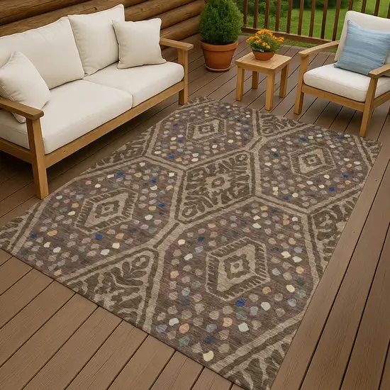Brown And Copper Tribal Washable Indoor Outdoor Area Rug Photo 4
