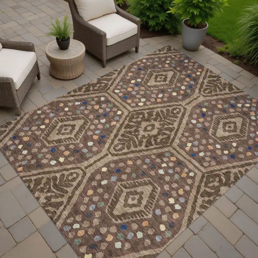 Brown And Copper Tribal Washable Indoor Outdoor Area Rug Photo 7