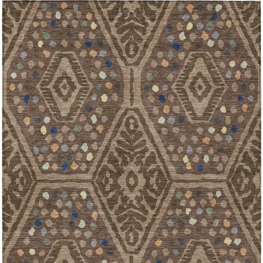 Brown And Copper Tribal Washable Indoor Outdoor Area Rug Photo 3