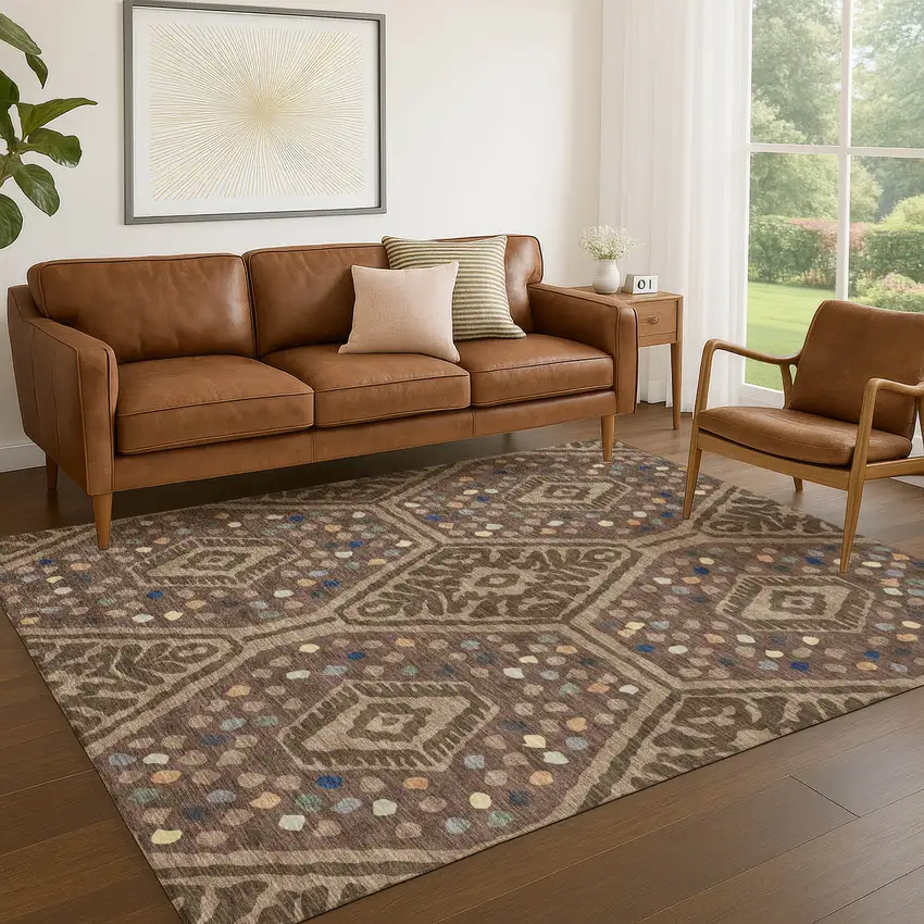 Brown And Copper Tribal Washable Indoor Outdoor Area Rug Photo 5