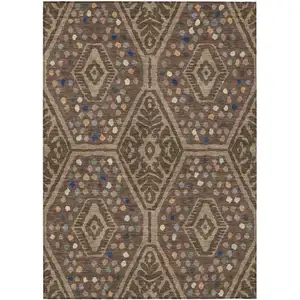 Photo of Brown And Copper Tribal Washable Indoor Outdoor Area Rug