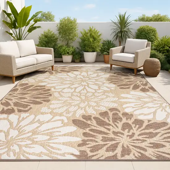 Brown And Cream Floral Indoor Outdoor Area Rug Photo 4