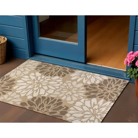Brown And Cream Floral Indoor Outdoor Area Rug Photo 1